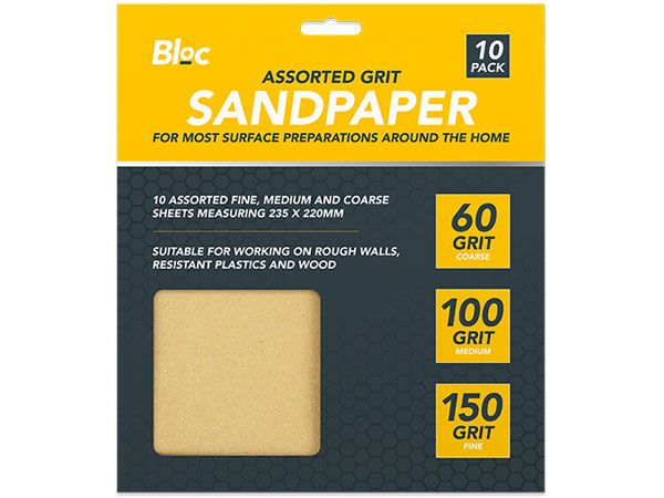Bloc 10 Pack Assorted Grit Sandpaper