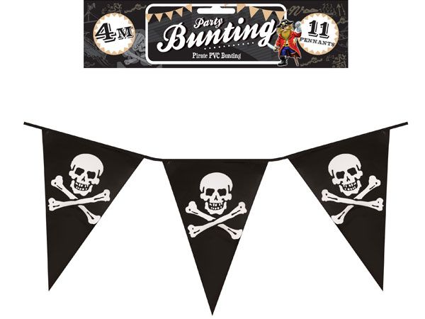 Pirate Skull and Crossbones 4m, 11 Pennants Bunting | F30363