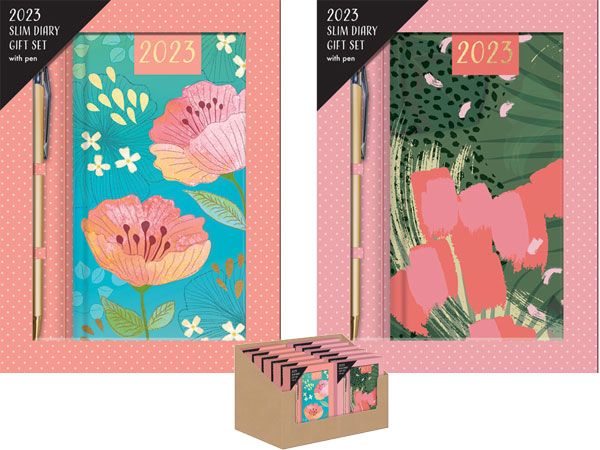 2023 Slim Diary Gift Set, With Pen - Floral