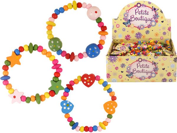 96x Petite Boutique Multicoloured Wooden Bead Bracelet In Counter Display