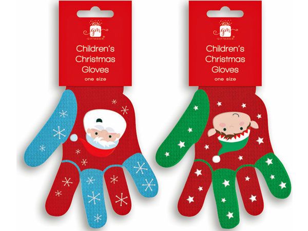 12x Gift Maker Childrens Christmas Gloves - One Size