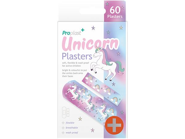 Proplast Childrens Unicorn Design Plasters - 60 Pack