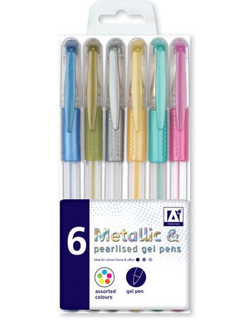 6pk Smooth Writing Metallic & Pearlised Gel Pens