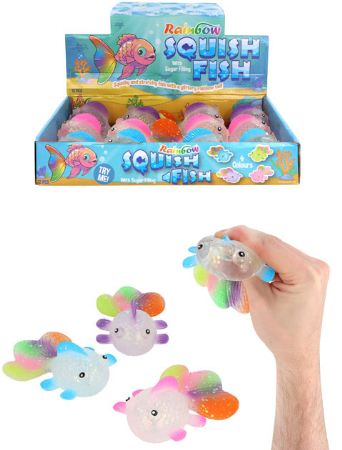 12x Rainbow Squish Fish Squeeze Toy With Sugar Filling
