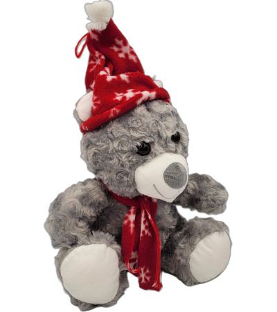 25cm Grey Christmas Bear With Hat And Scarf | NP0042/421