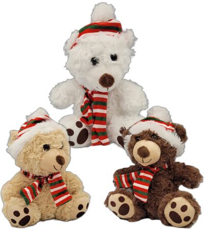 20cm Christmas Bear With Hat And Scarf...Assorted Colours | NP0551A