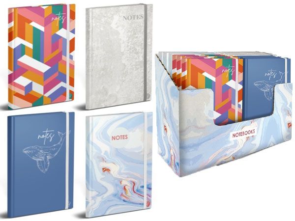 Display Of 24x A6 Modern Notebooks In 4 Assorted Designs