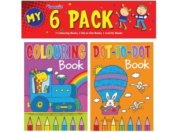 6x Squiggle 6pk A6 Colouring & Activity Books