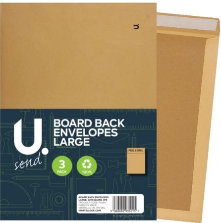 U.Mailing 3 Pack Board Back Envelopes - Large 324 x 229mm | P2244