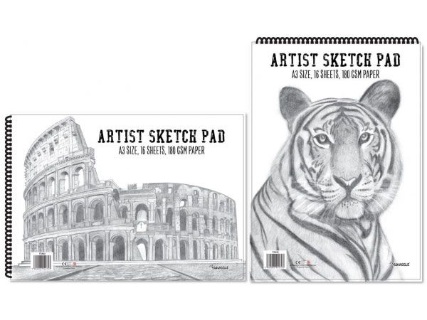 6x A3, 16 Sheet Artists Sketch Pad. Quality 180 GSM Paper
