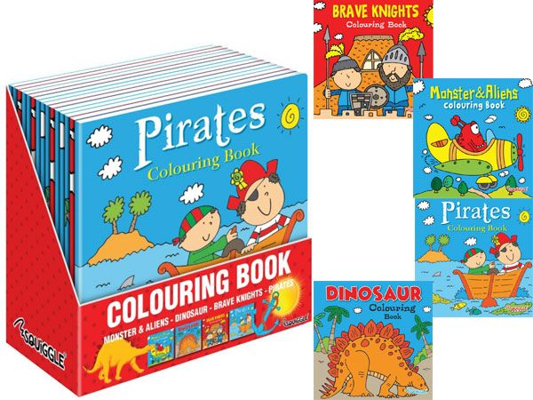 24x Squiggle - Boys Colouring Books, 4 Great Designs