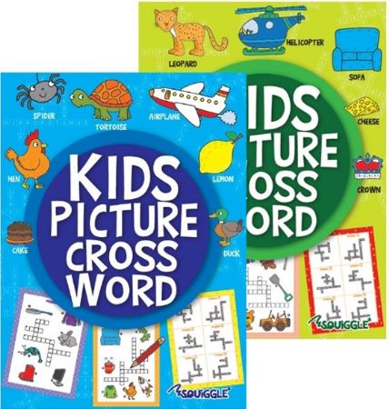 6x Squiggle - Kids Picture Crossword Puzzle Book, 2 Designs