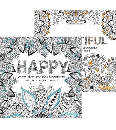 6x Squiggle Advanced Relaxing Colouring Book - Beautiful & Happy Designs