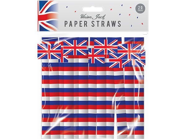 Union Jack Print 20pk Paper Drinking Straws