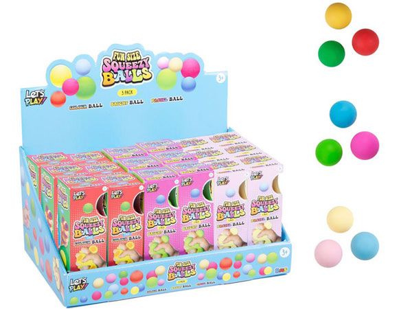 24x Lets Play - 3 pack Fun Size Squeezy Balls In Counter Display