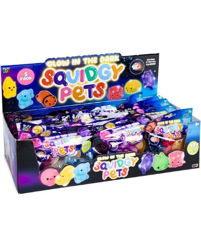 24x Play Hub 5 Pack Glow In The Dark Squidgy Pets In Counter Display
