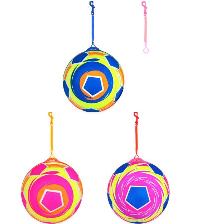 24x 25cm Fruit Colourful Football With Hook & Spiral Keychain