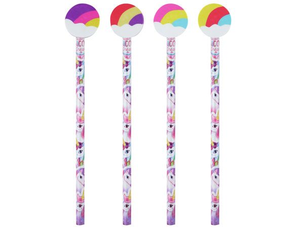 Unicorn Pencil With Eraser Top, 4 Assorted Picked At Random | S51530
