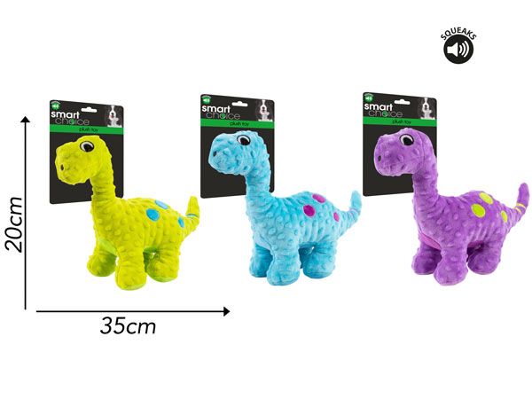 Smart Choice Plush Squeaky Dinosaur Dog Toy ...Assorted, Picked At Random