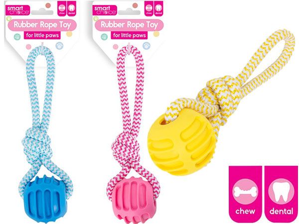 Smart Choice Small Dog / Puppy Rubber and Rope Tug Toy, Assorted Picked At Rando