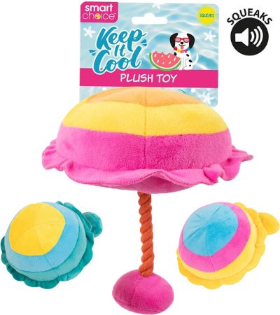 Smart Choice Squeaky Plush Summer Beach Parasol Dog Toy, Assorted Designs
