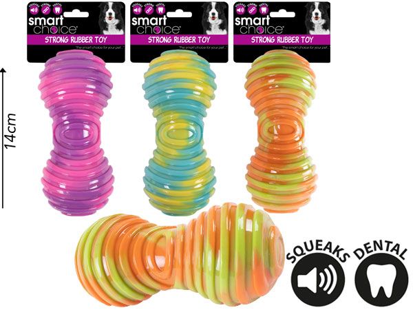 Smart Choice Tie Die Rubber Dumbell Dog Toy With Squeaker....zzz | SC1384