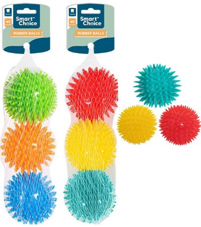 Smart Choice 3 Pack Spikey Rubber Dog Balls.. Assorted Designs Picked At Random