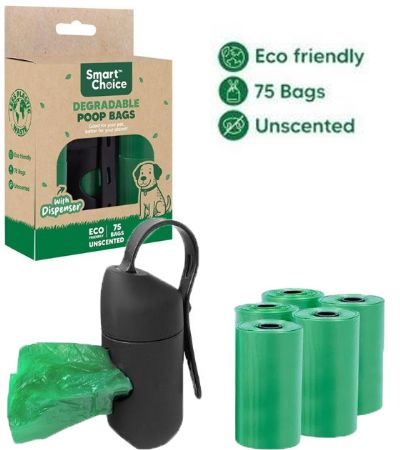 Smart Choice Degradable 5 Roll Dog Poop Bags & Dispenser