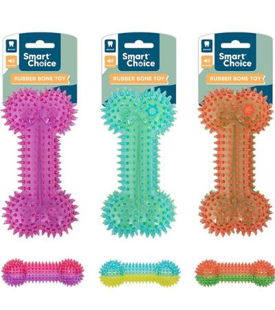Smart Choice Squeaky Duo Colour Rubber Bone Dog Toy..Assorted Picked At Random