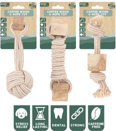 Smart Choice Coffee Wood And Rope Dog Toy...Assorted Picked At Random