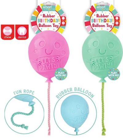 Smart Choice Rubber & Rope Birthday Ballon Dog Toy, Assorted At Random
