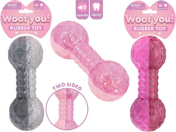 Smart Choice Squeaky Glitter Dumbbell Rubber Dog Toy, Assorted At Random | SC1804