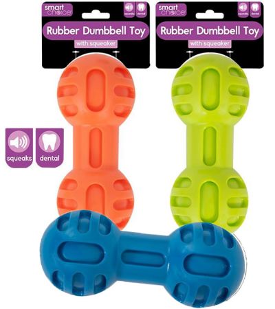 Smart Choice Squeaky Rubber Dumbell Dog Toy ...Assorted Colours