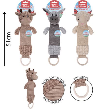 Smart Choice 4 Squeaker Plush Rope Animal Dog Toy ... Designs Picked At Random
