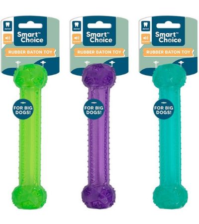 Smart Choice Rubber Squeaky Baton Dog Toy ... Assorted Designs