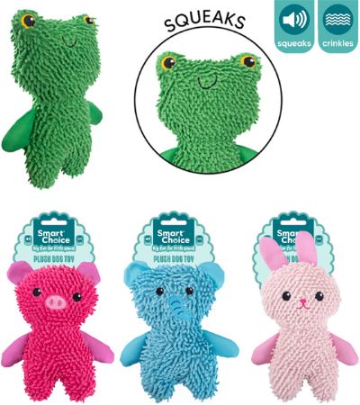 Smart Choice Squeaky Small Dog/Puppy Plush Noodle Dog Toy...Assorted Designs