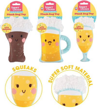 Smart Choice Squeaky Plush Beverage Dog Toy, Assorted Designs