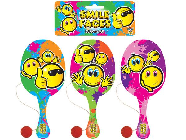 Wholesale Kids Wooden Biff Bats | Smiley Face Design