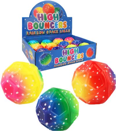 12x High Bounce 6.5cm Rainbow Space Balls