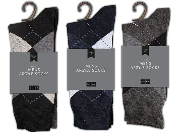 Mens 2 Pair Argyle Socks, Assorted Colours Picked At Random | TEX4389