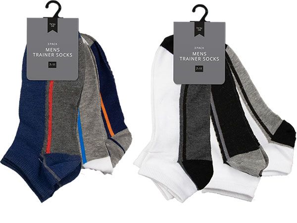 Mens 3 Pair Trainer Socks, Assorted Colours Picked At Random