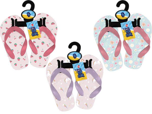 24x Girls Printed Flip Flops In Assorted Sizes and Colours