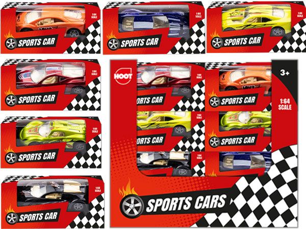 Hoot Toys - 24x Die Cast Sports Cars In Display