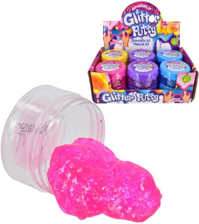 12x Sparkly Glitter Slime Putty Pots In Counter Display