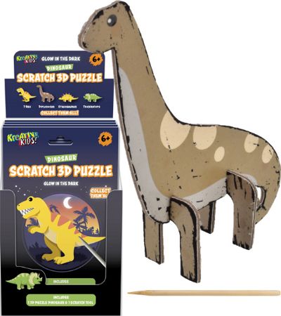 18x Kreative Kids Glow In The Dark Scratch 3D Puzzle - Dinosaur Designs