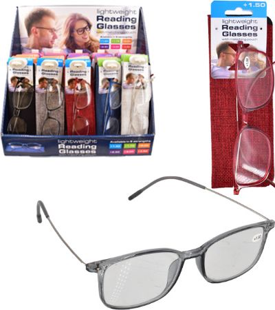 Display Of 30 Lightweight Reading Glasses With Matching Pouch