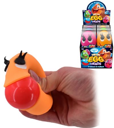 12x Squeeze Me Noen Egg Heads With Pop Out Tongue In Counter Display