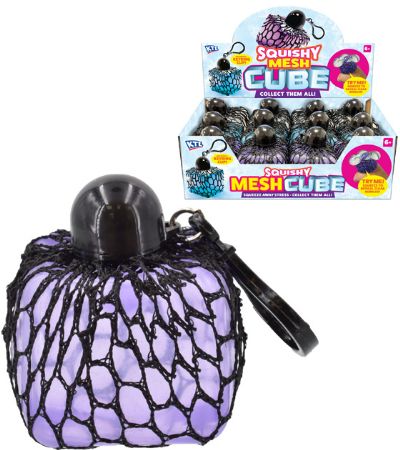 12x Squishy Mesh Cube With Keyring In Counter Display