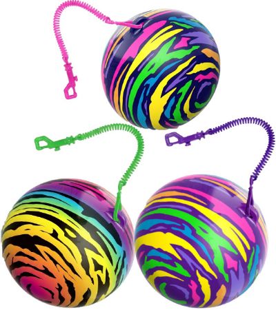 Neon Coloured Zebra Ball With Spiral Keychain