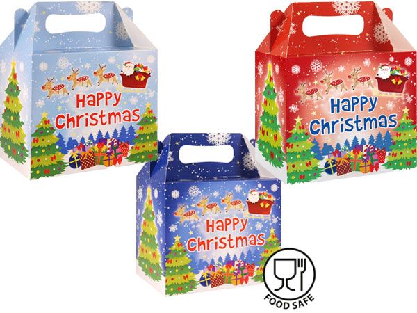 12x Christmas Lunch Box / Treat Box in Assorted Festive Designs